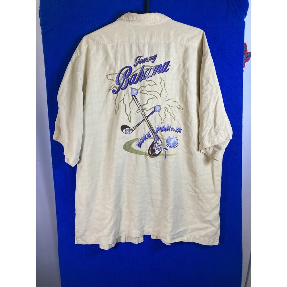 Tommy Bahama Shirt Mens XL Ivory 100% Polynosic Rayon Embroidered Golf Back - Picture 12 of 16